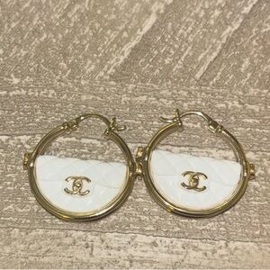 White and Gold Hoop Earrings